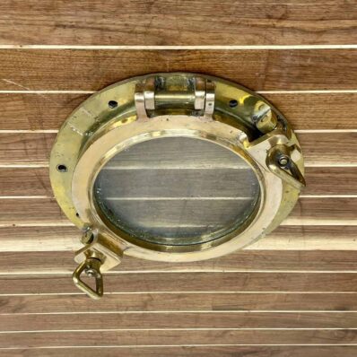 top: Vintage Red and Yellow Brass Porthole - Salvaged - 15.25