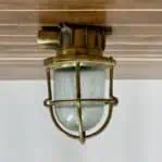 Vintage Small Ribbed Glass Ceiling Light - Salvaged Nautical Fixture