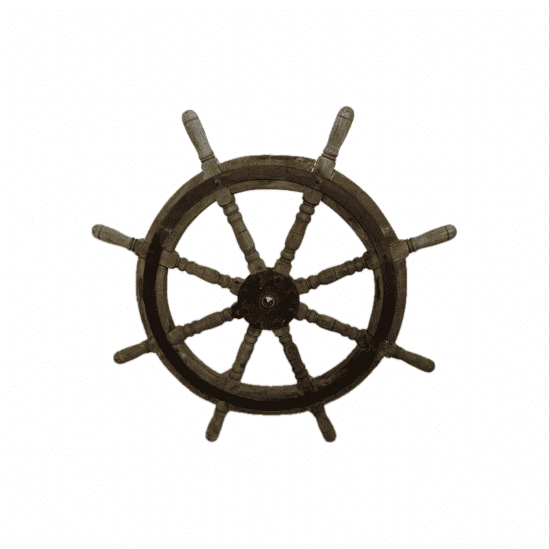 White Background - Weathered 43 Wooden Ferry Ships Wheel