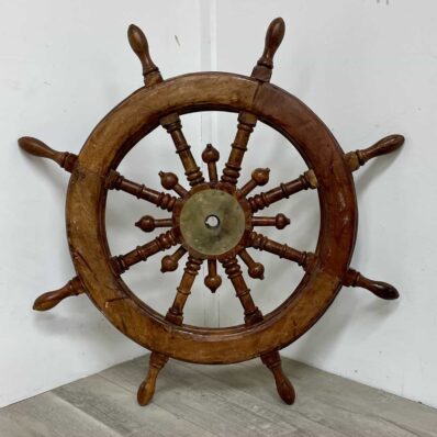 reverse side: 35 Inch Wooden Ships Wheel