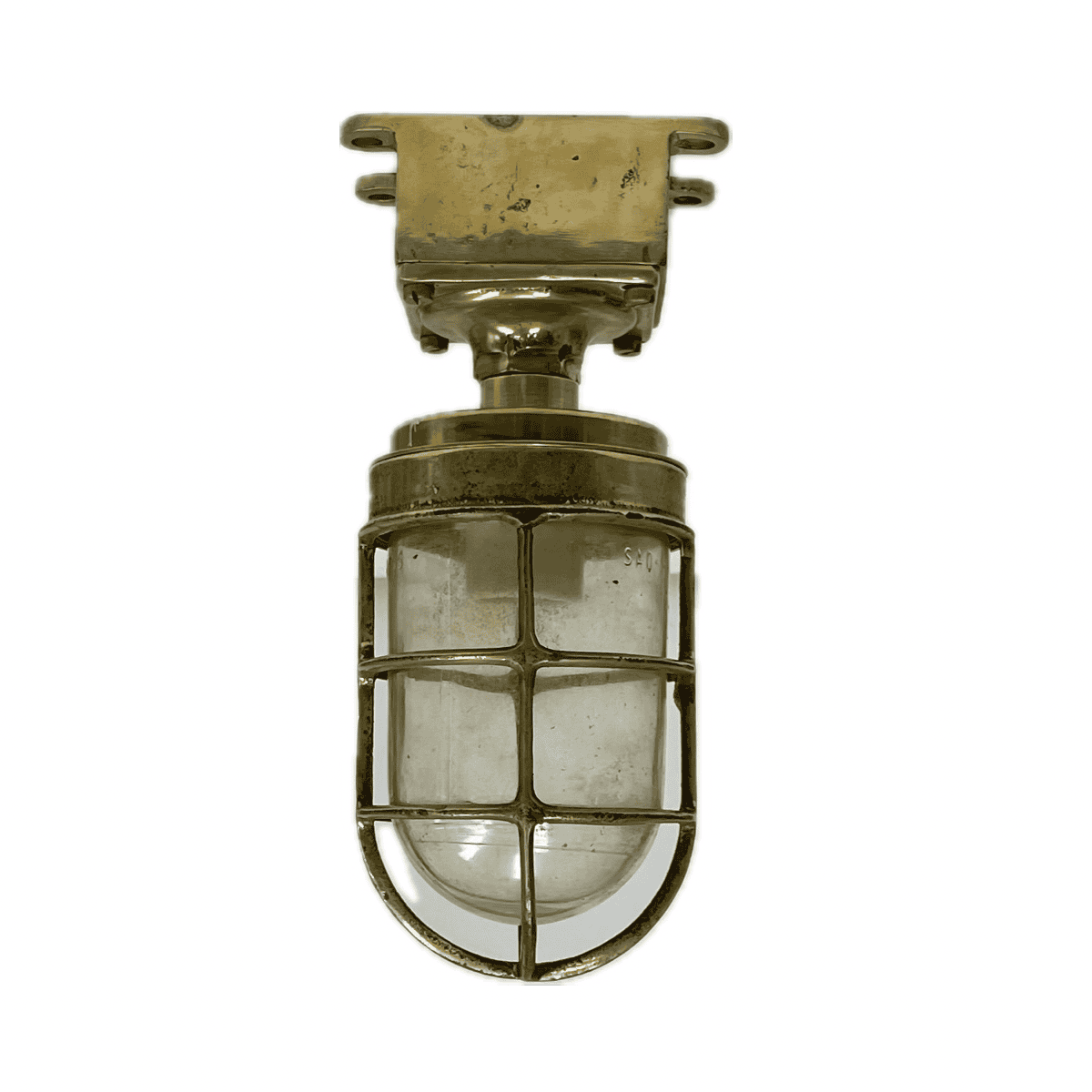 White Background: Brass Semi-Flush Mount Ceiling Light with Junction Box