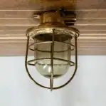 Caged Brass Large Vintage Nautical Ceiling Light – Side Angle Right