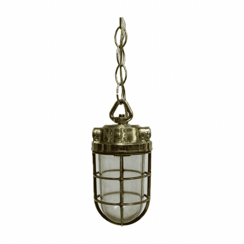 White Background: Chain Hung Vintage Brass Ceiling Light