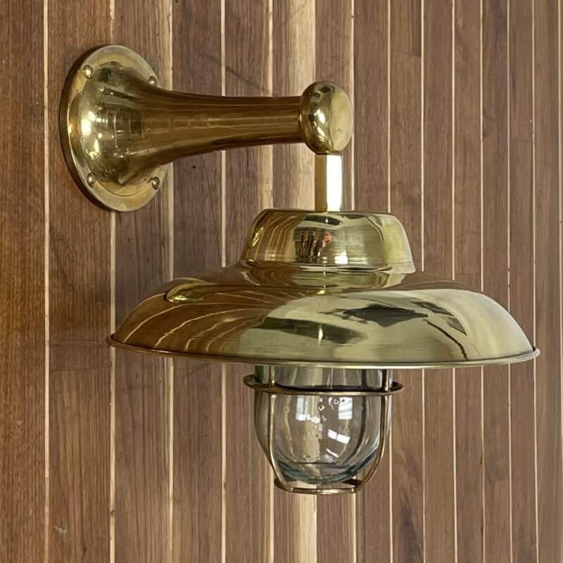 Large Brass Hooded Wall Sconce With long Arm