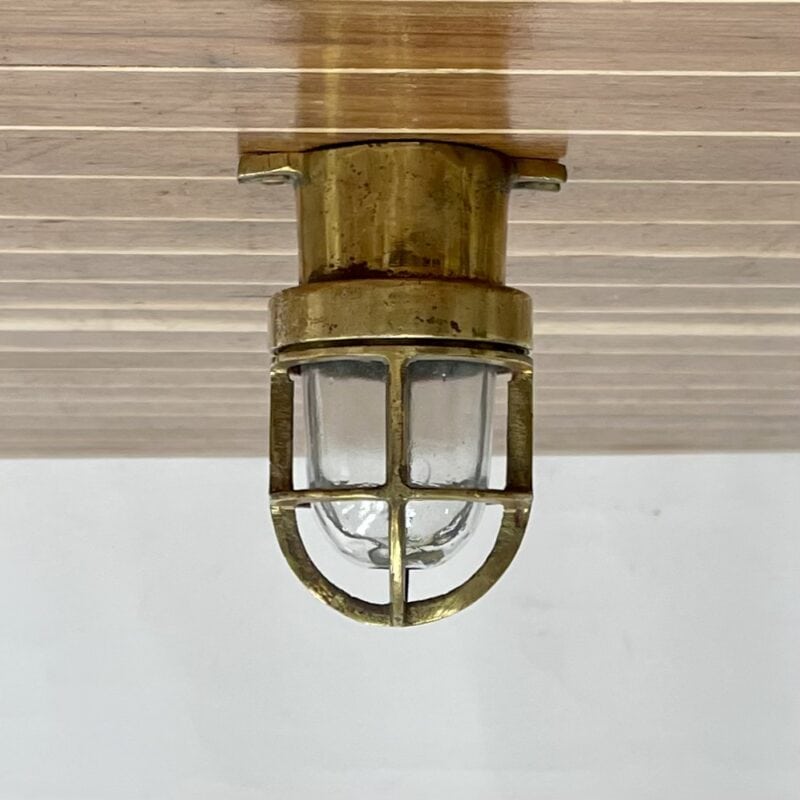 Miniature Vintage Caged Brass Nautical Ceiling Light - 5 Inch