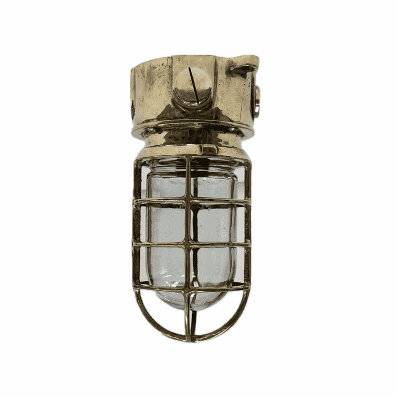 White background: Oceanic Brass Nautical Caged Ceiling Light