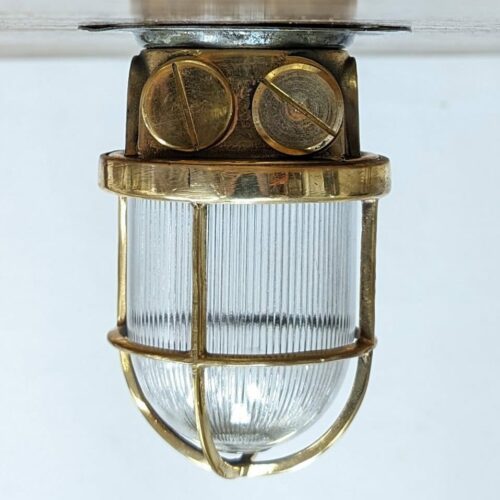 Small Brass Bulkhead Ceiling Light w Ribbed Globe 01