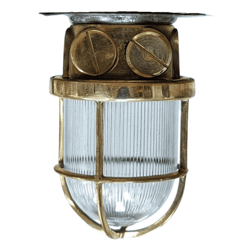 Small Brass Bulkhead Ceiling Light w Ribbed Globe