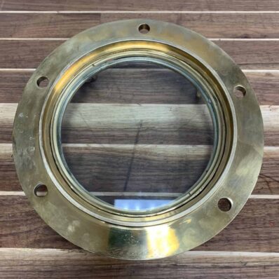 Small Brass Ships Porthole With Two Dogs-back side