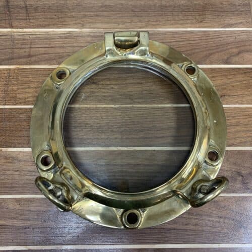 Small Brass Ships Porthole With Two Dogs-full view