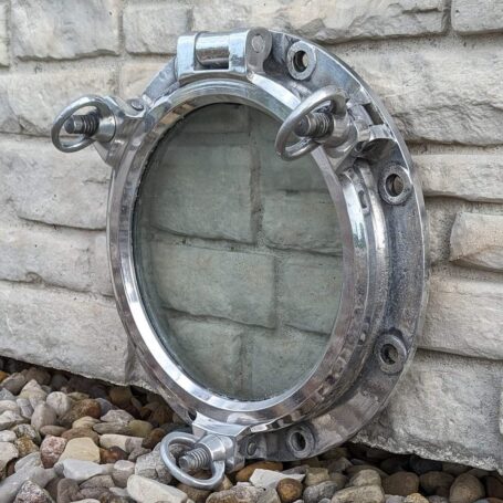 Vintage Aluminum Three-Dog Nautical Porthole 17.25 Inch 02 Vintage Aluminum Three-Dog Nautical Porthole 17.25 Inch Outside