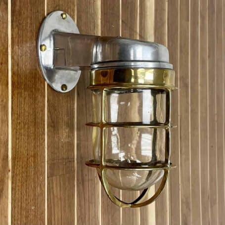 Vintage Aluminum and Brass Dock Light (2) Side View: Vintage Aluminum and Brass Dock Light