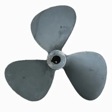 Three-blade boat propeller with right-hand pitch and aged brass surface