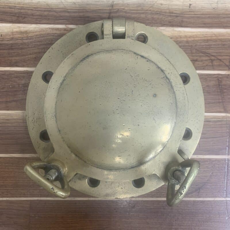 Vintage Brass Two-Dog Ships Porthole With Cover-10.34 Inch-cover closed