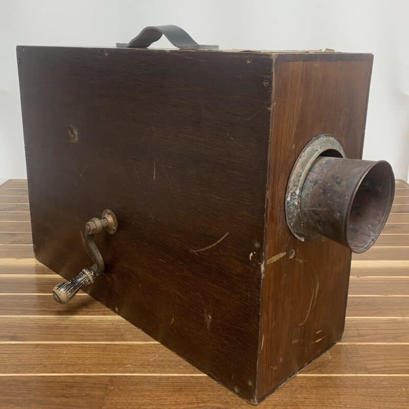 Vintage Hand Cranked Fog Horn In Wooden Box-side and front view