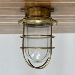 Vintage Large Caged Brass Nautical Ceiling Light