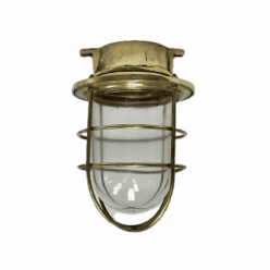 White Background: Vintage Large Caged Brass Nautical Ceiling Light