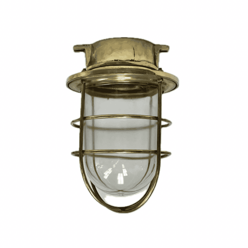 White Background: Vintage Large Caged Brass Nautical Ceiling Light