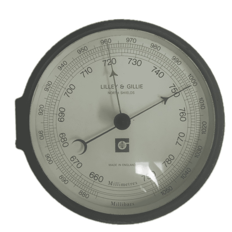 Vintage Lilley & Gillie Black Aneroid Barometer-white background