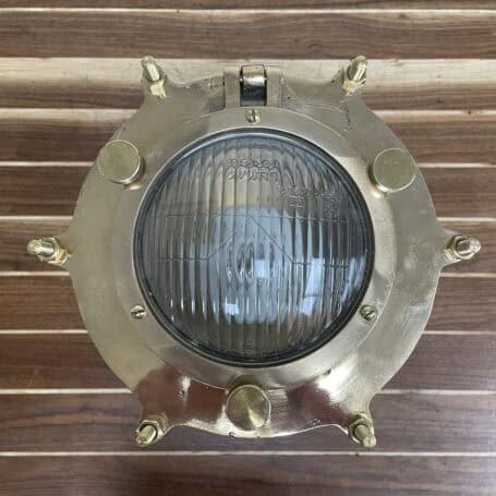 Vintage Maritime Brass Post Light -Textured Glass Fixture (2) showing the top of the light fixture