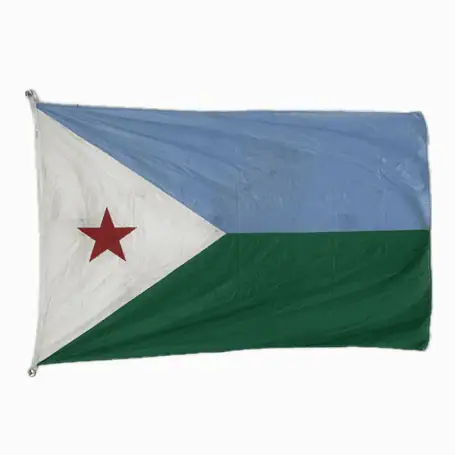 Djibouti ship flag laid flat showing full design and visible wear