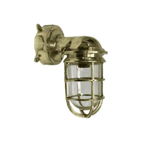Vintage brass wall sconce with junction box displayed on a white background