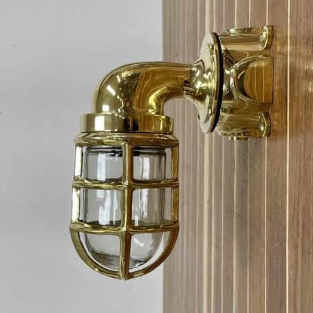 Vintage Brass Bulkhead Light IndoorOutdoor Wiring No Cover (3) Side View