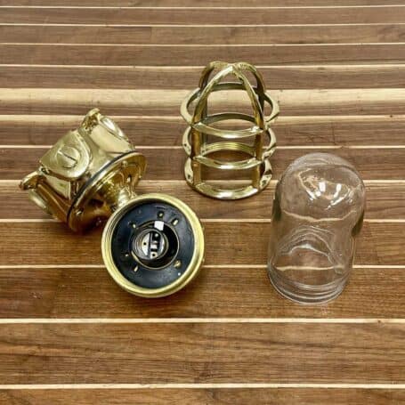 Vintage Brass Bulkhead Light IndoorOutdoor Wiring No Cover (5) Dissassembled