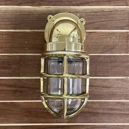 Vintage Brass Bulkhead Light IndoorOutdoor Wiring No Covers Nautical Wall Sconce – Brass front view