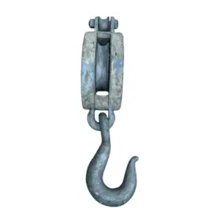 Vintage Single Rope Wooden Block Pulley With Hook 00