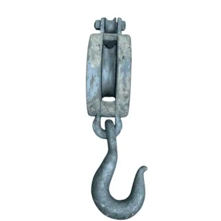 Vintage Single Rope Wooden Block Pulley With Hook 00