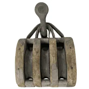 Vintage Triple Sheave Wooden Block Pulley 00