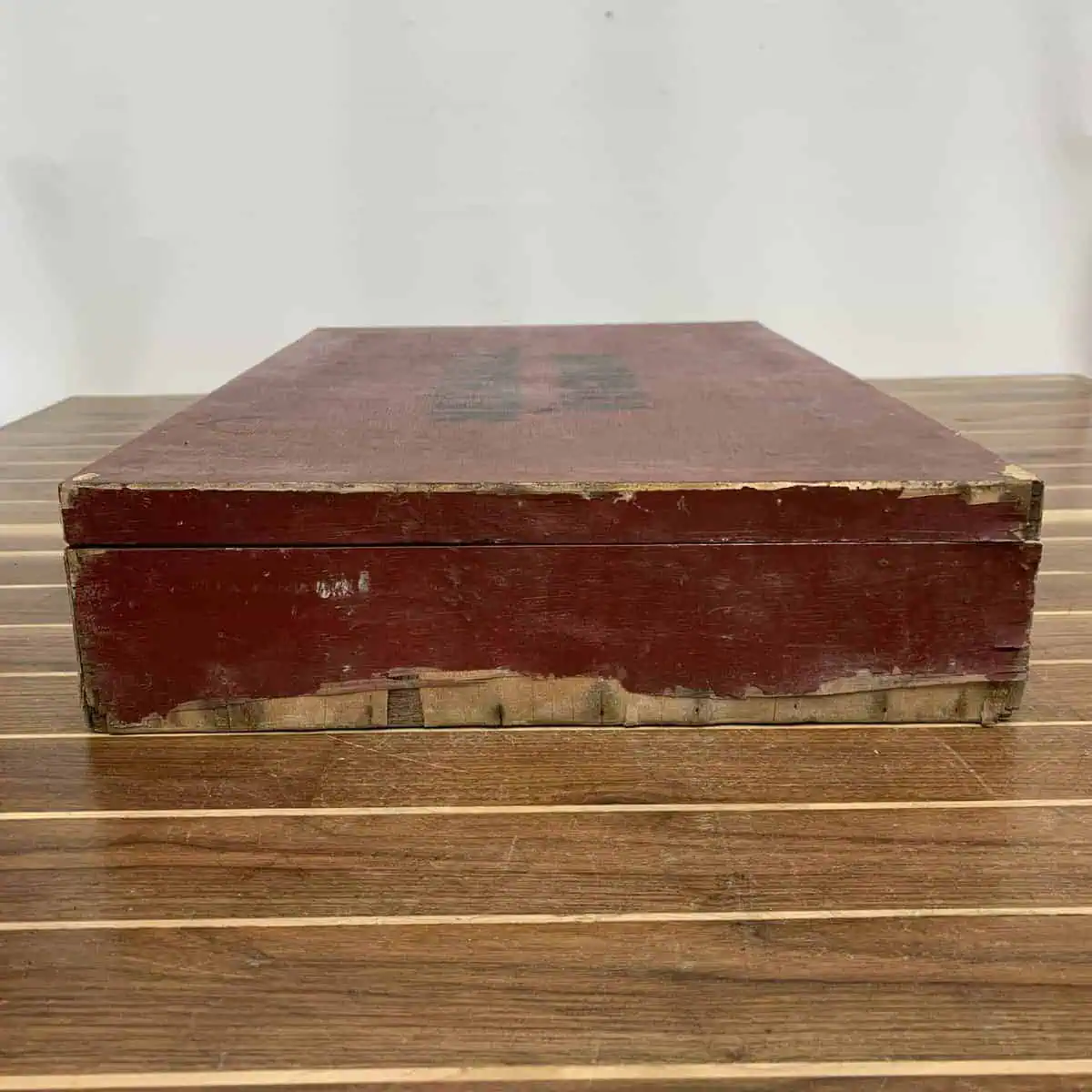 Mechanical Orange Painted Foghorn In Wood Box