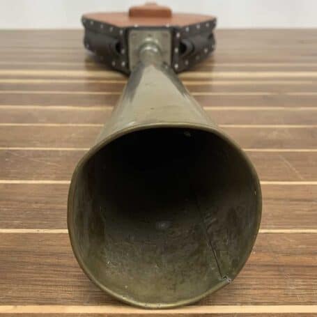 Mechanical Orange Painted Foghorn In Wood Box 06 opening of horn