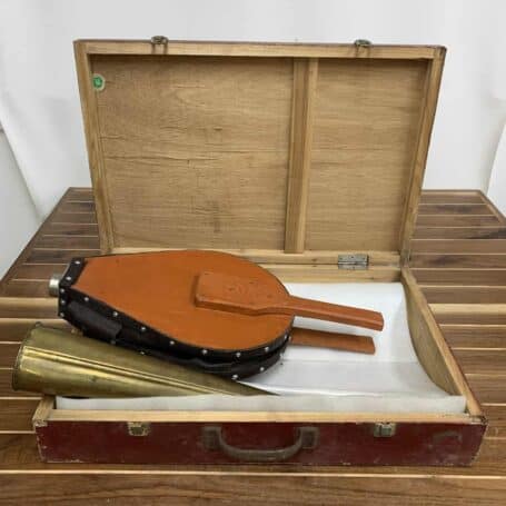 Mechanical Orange Painted Foghorn In Wood Box 11 in box