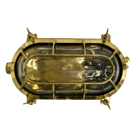 Oval Cast Brass Ceiling Or Wall Light (2) Oval Cast Brass Ceiling Or Wall Light top view with brass guard bars