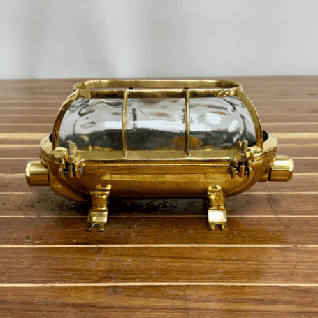 Oval Cast Brass Ceiling Or Wall Light (4) Oval Cast Brass Ceiling Or Wall Light side view showing hinged cage