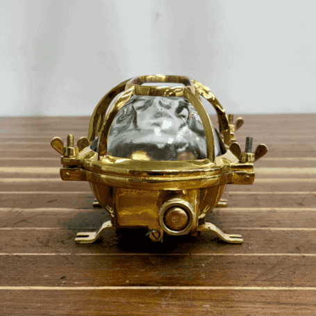 Oval Cast Brass Ceiling Or Wall Light (5) Polished brass oval marine light with clear glass globe