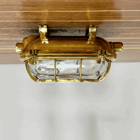 Oval Cast Brass Ceiling Or Wall Light (6) Oval Cast Brass Ceiling Or Wall Light front view with clear oval glass