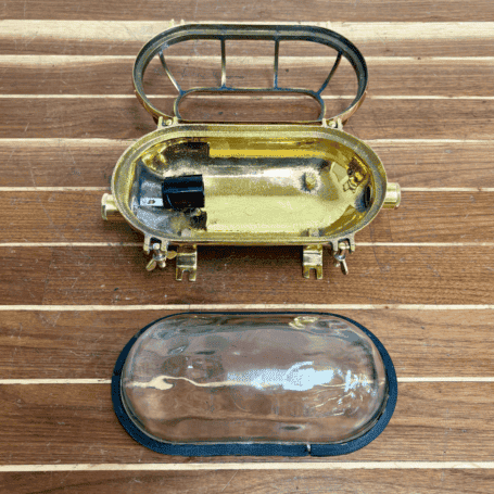 Oval Cast Brass Ceiling Or Wall Light (7) Clear oval glass marine light disassembled