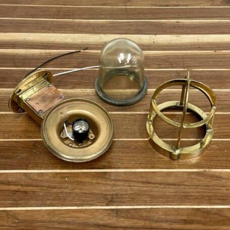 Brass Wall Sconce - Nautical Lighting for Indoors & Outdoors 03 Light disassembled with cage and globe removed.