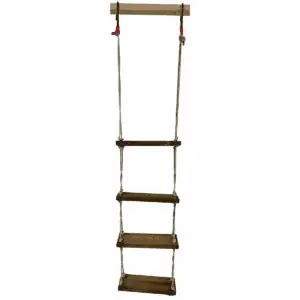 Main image of a 4-step rope ladder with white braided rope and hooks against a neutral background