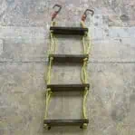 Vintage 4 Steps Wood Ladder With Yellow Roping