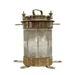 Main view of Salvaged Brass Forcato-Verona Electric Ship lamp with clear Fresnel lens