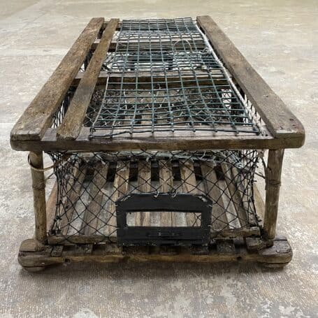 Vintage Lobster Trap Wood Cage 04 a different sid eview of the lobster trap