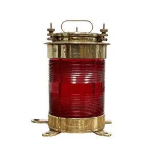 Vintage Red Lens Brass Forcato-Verona Electric Ship Lamp - Port - No Background