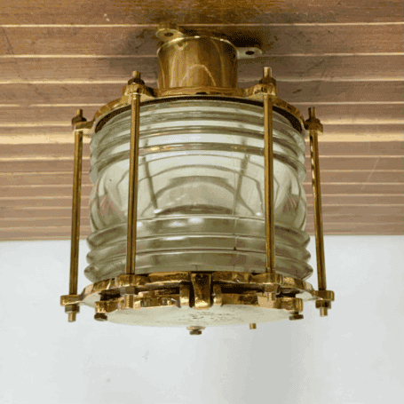 Authentic Nautical Brass Ceiling Light With Fresnel Lens (10) Brass Nautical Ceiling Light With Bolts – Alternate Side Ceiling Mount
