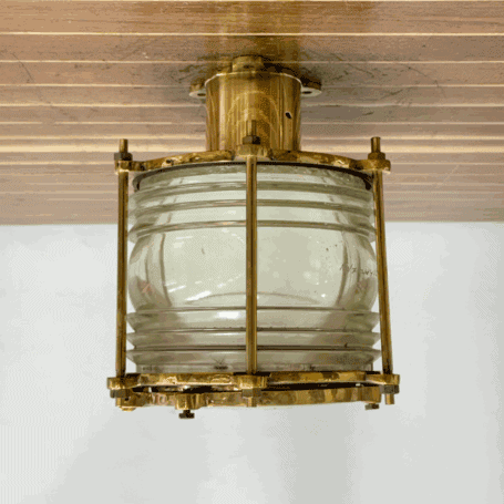 Authentic Nautical Brass Ceiling Light With Fresnel Lens (9) Brass Nautical Ceiling Light With Bolts – Side Ceiling Mount