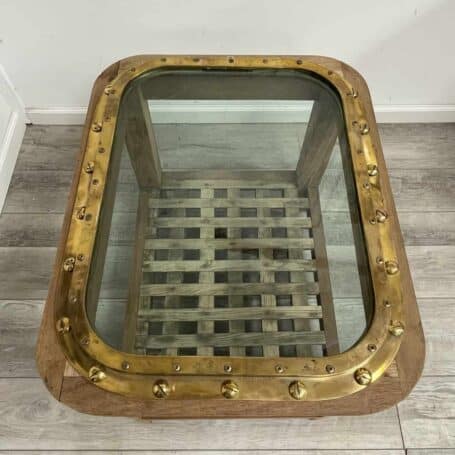 Unfinished Teak Wood Brass Porthole Table 06 top