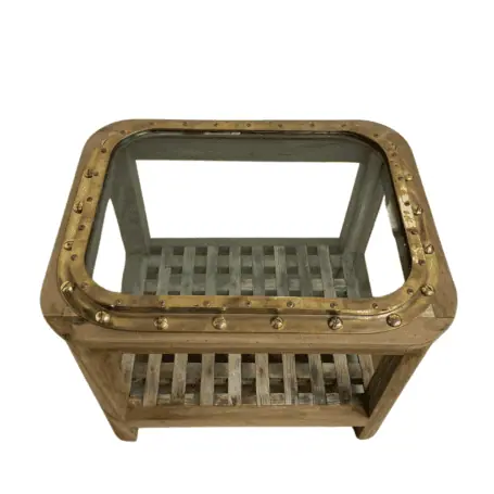 Unfinished Teak Wood Brass Porthole Table Main Image